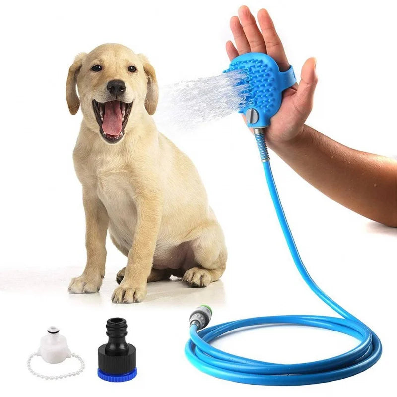 Luva massageadora de silicone com mangueira para banho de animais