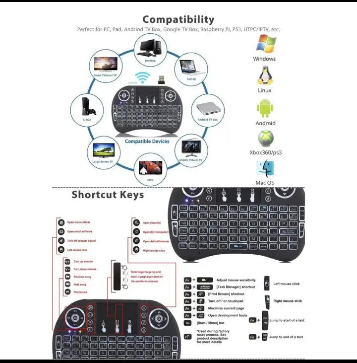 Mini teclado sem fio USB com TouchPad