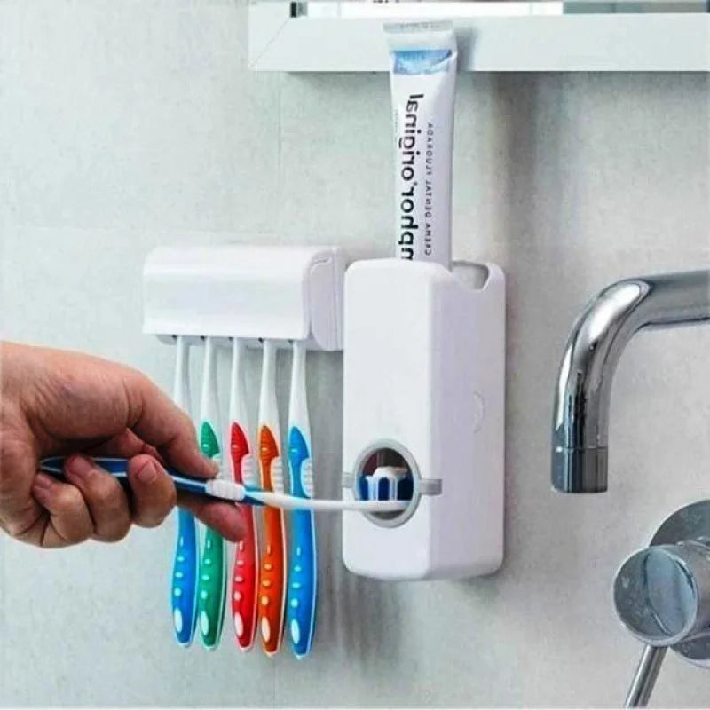 Aplicador de creme dental e suporte de escova